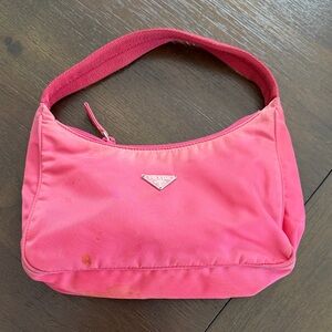 AUTHENTIC Prada Hot Pink Nylon Shoulder Bag with Silver Triangle Logo